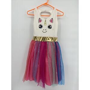Girls Round Neck Sleeveless Tie Back Unicorn Tank Tutu Dress Multicolor Size XL